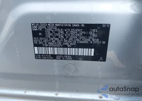 2012 Toyota Rav4 z USA, uszkodzony, nr VIN 2T3BF4DV5CW193217